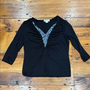 Dressbarn Black Blouse with Sparkling V-Neck Size Large